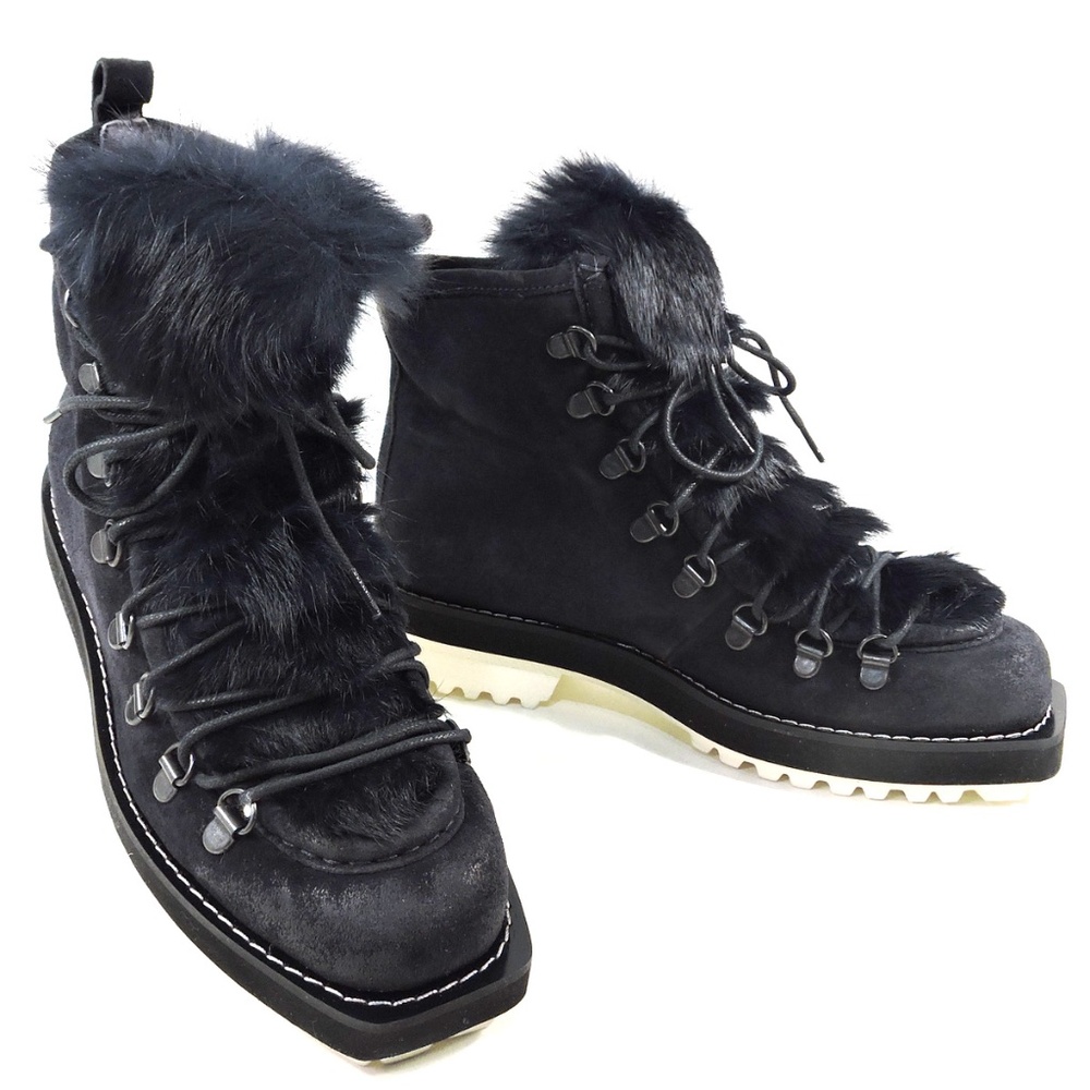 FRU.IT 🇮🇹 WOMEN'S BLACK SUEDE WINTER FASHION BOOTIE WHITS MONTONE FUR INSIDE